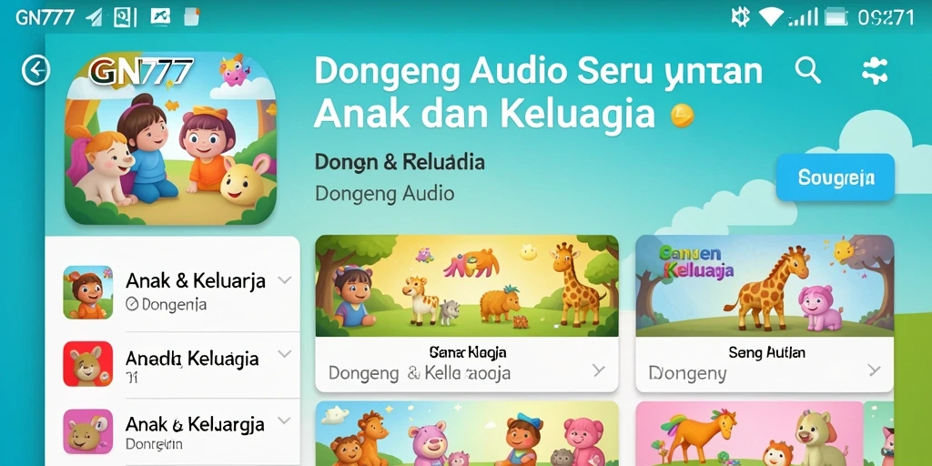 Antarmuka GN777 dengan pilihan dongeng audio yang menarik.