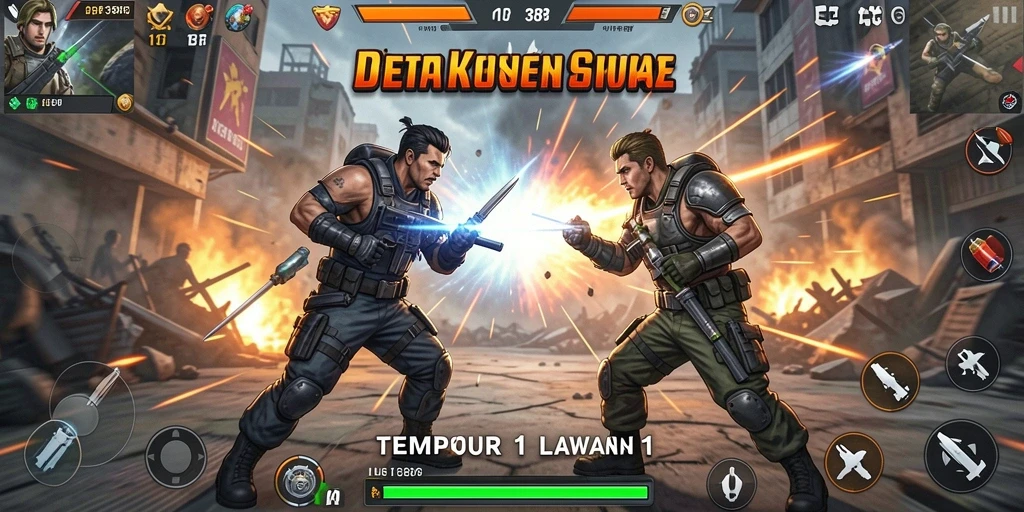 Tampilan antarmuka utama game Tempur 1 Lawan 1 yang dinamis.