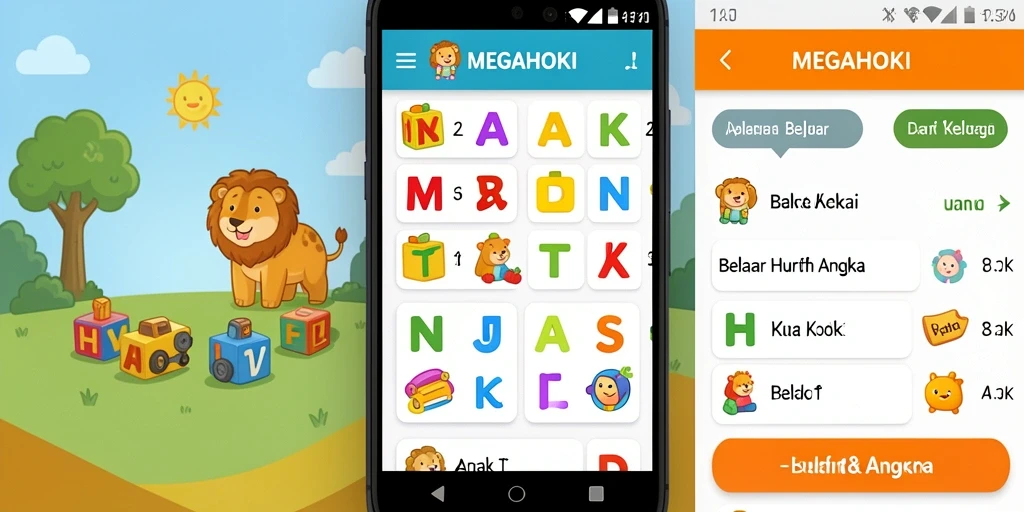 Antarmuka MEGAHOKI yang interaktif dan menarik untuk belajar huruf dan angka.